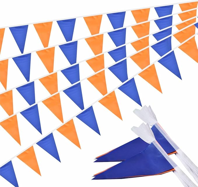 Orange and Blue Pennant Banner Flags Garland Streamers Party Decorations for Birthday Wedding Classroom Graduation 60Feet 40Flags