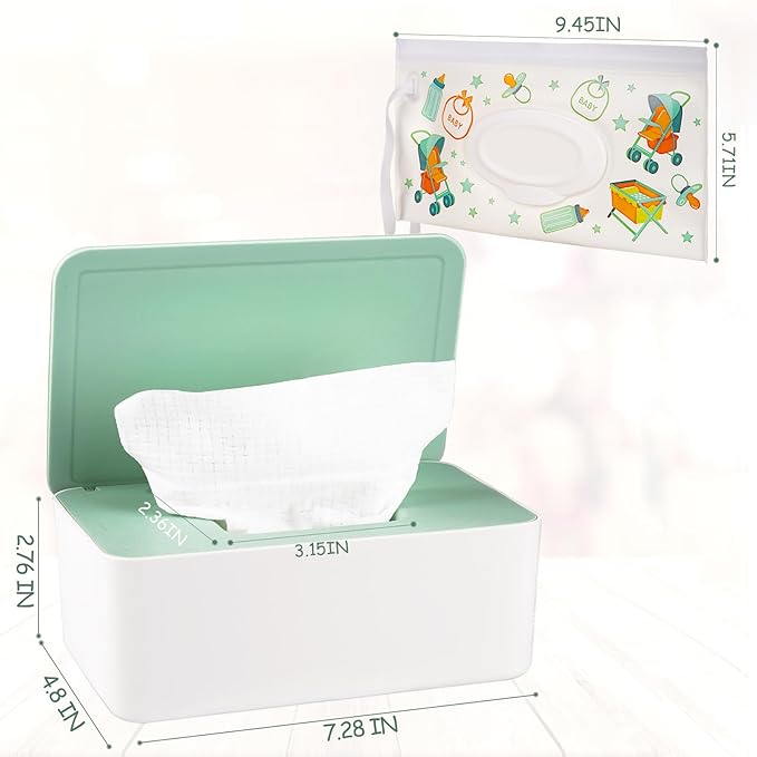 Whiidoom Diaper Wipes Dispenser Wipes Holder, Wipes Tissue Case Keeps Wipes Fresh Tissue Wipes Container with Lid (Green)