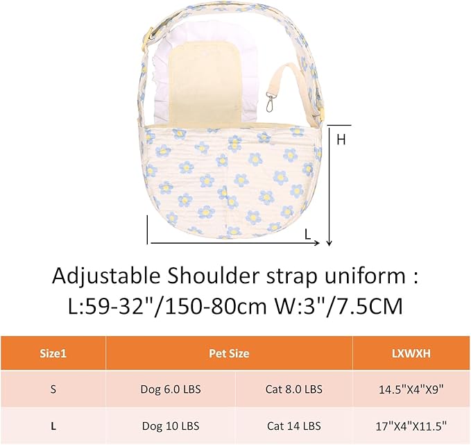 Floral Print Pet Carrier Bag for Small Dogs and Cats, Carry 5-15 Lbs Pet Purse, Hands-Free Design Pet Bags(Blue Floral, Small)