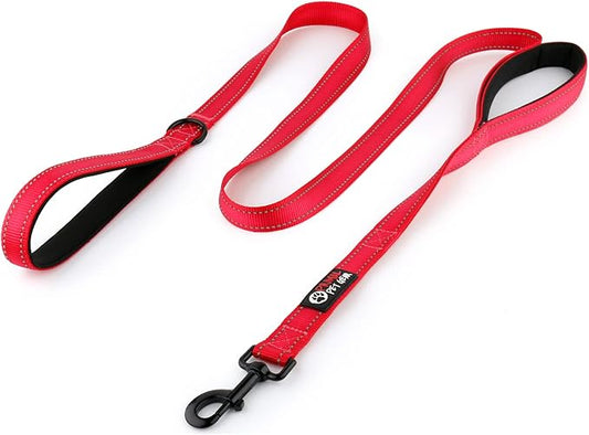 Primal Pet Gear Dog Leash 6ft Long,Traffic Padded Two Handle,Heavy Duty,Reflective Double Handles Lead for Control Safety Training,Leashes for Large Dogs or Medium Dogs,Dual Handles Leads(Red)