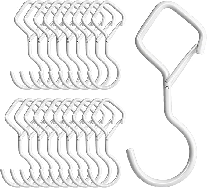 Heavy Duty S Hooks for Hanging with Lock, 4.72 Inch Metal Screw Hooks for Plants, Kitchen Utensils, Bags, Towels, and Outdoor Storage, Plant Hangers and Hanging Hooks (White, 20 pcs)
