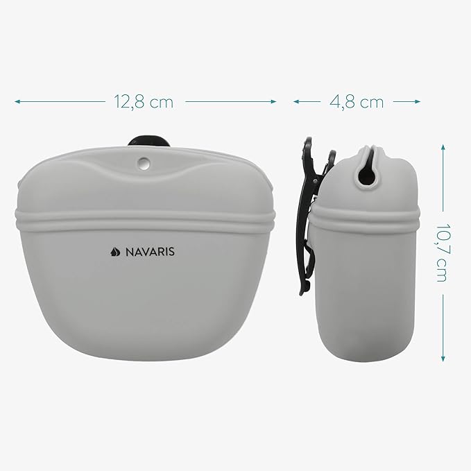 Navaris Silicone Dog Treat Pouch - Training Pet Puppy Bag Pocket Snack Treat Food Holder with Clip for Belt for Dog Walks - Set of 2