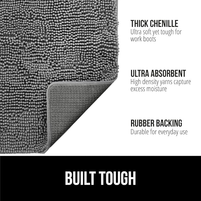 GORILLA GRIP SOAKSTOPPER Dog Door Mat, 30x20 Machine Washable Rug Absorbent Doormat Captures Moisture Mud Dirt, Quick Dry Soft Chenille Entryway Rugs Indoor Entrance Mats for Dog Paws, Gray