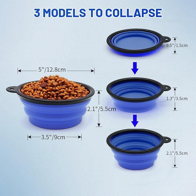 Dog Bowl Pet Collapsible Bowls, 2 Pack Collapsible Dog Water Bowls for Cats Dogs, Portable Pet Feeding Watering Dish for Walking Parking Traveling with 2 Carabiners (Small, Blue+Red)