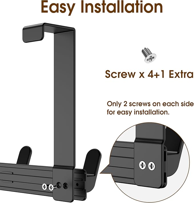 CHAUNCEY HOME Over The Door Hooks Hanger, Heavy Duty Rack for Winter Coat, Fits 1 3/4" Doors, L7U - Bathroom Accessories and Towel Organizer Holder - Black
