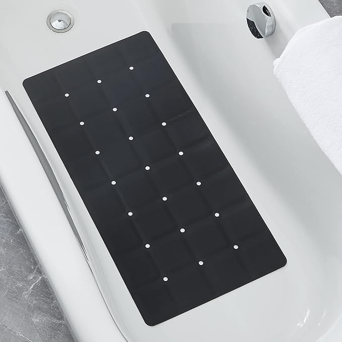 Foldable Non Slip Silicon Bath Mat Bathtub mat Shower mats no Suction Cups for Textured Tub and Reglazed Tub(Foldable - Black, 28-inch x 14-inch)