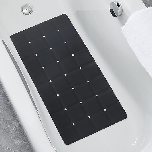 Foldable Non Slip Silicon Bath Mat Bathtub mat Shower mats no Suction Cups for Textured Tub and Reglazed Tub(Foldable - Black, 28-inch x 14-inch)