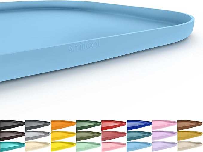 Silicone Pet Food Mat with Raised Edge for Food and Water Bowl, Dog Feeding Mats, Cat Food Trays for Floor Waterproof, Rubber Tray for Dogs and Cats, 24 x 16 x 0.8 Light Blue