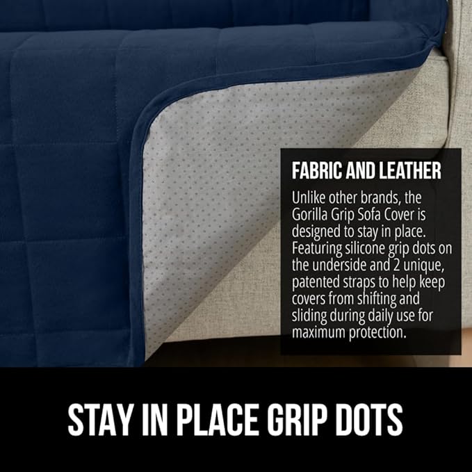 GORILLA GRIP Patented Waterproof Slip-Resistant Oversized 78” Sofa Protector Cover, for Leather or Fabric Couch Cushion, Large Microsuede Furniture Covers Dogs Pets Machine Washable Slipcover, Navy