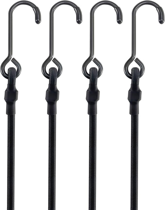 4 Pcs 180 Lbs Real Heavy Duty Bungee Cords with Rust Resistant Steel Hooks, 80 Inch Black Bungee Straps with 2X Stretch & UV Protection, Perfect for Camping, Tarps, Tent, Bike, Luggage