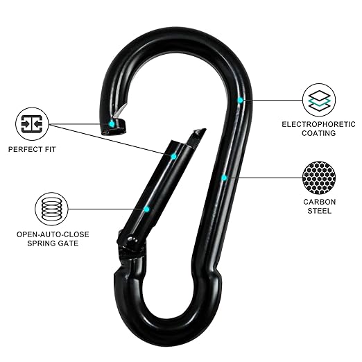 KINLINK 20 Pack Black Carabiner Clip, 3.15 inch Heavy Duty Spring Snap Hook, Small Caribeener Clips for Outdoor Camping, Swing Set, Hammock, Hiking Travel, Fishing, Quick Link Keychain