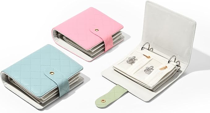 Oirlv Travel Jewelry Organizer Case Portable Jewelry Book with Velvet Pouches for Jewelry Travel Essentials(Pink)