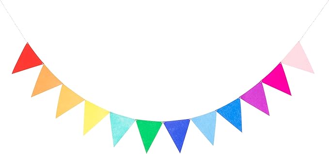 LOVENJOY 2 Assembled Rainbow Banners Felt Bunting Multicolor for Colorful Birthday Party Decorations
