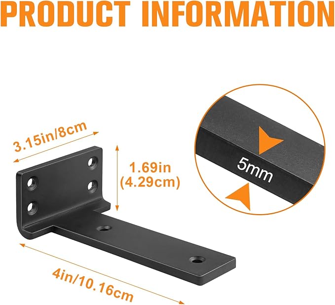 Floating Shelf Brackets 4 inch 6 Pack L Brackets for Shelves Black Metal Heavy Duty Shelf Bracket for DIY Decorative with Mounting Hardware