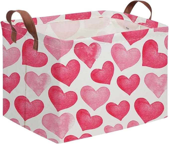 FXOCSHE Rectangular Pink Valentine's Day Gift Basket,Cbasket,Pink gift baskets,Love Heart Room Decor for Home,Shelf Baskets(Big pink heart)