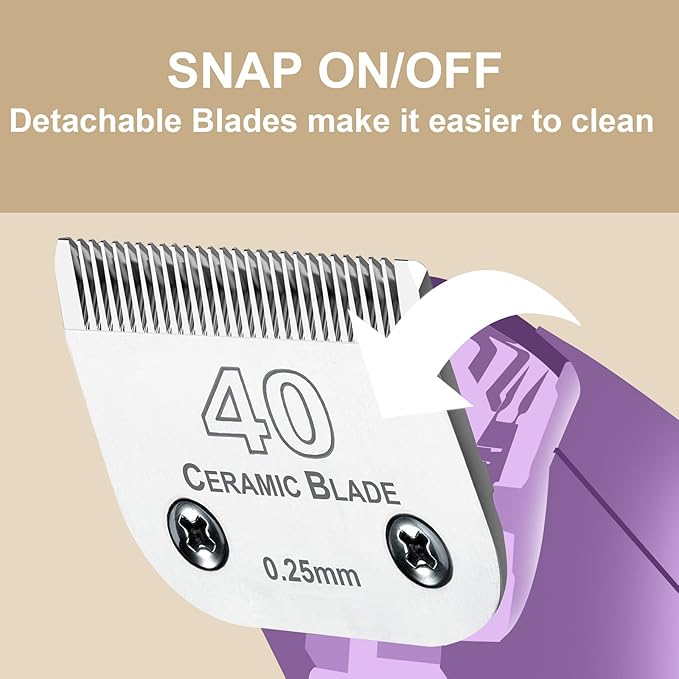 DODAER 2 Pack Detachable Pet Dog Grooming Clipper Ceramic Blade,Compatible with Andis Size 40 Cut Length 1/100"(0.25mm),Compatible with Oster A5,Wahl KM Series Clippers