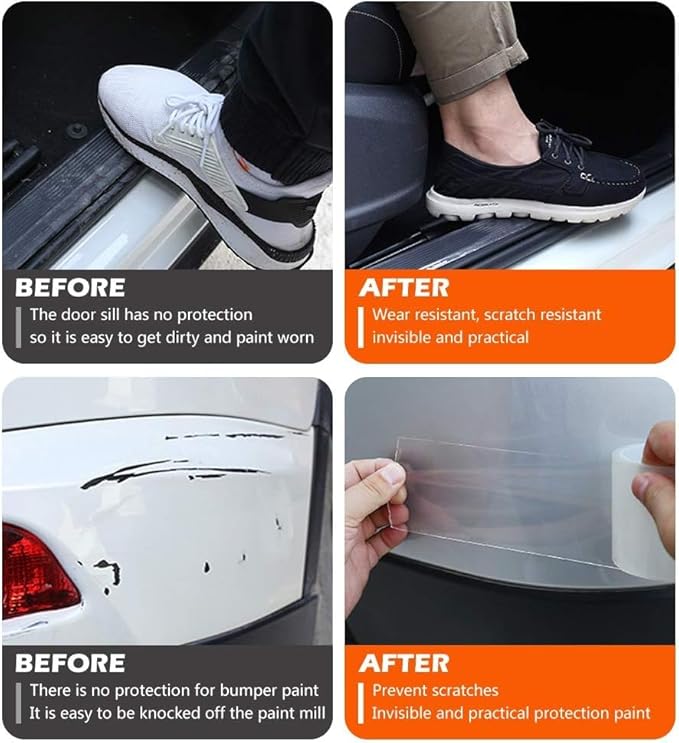 MYFAMIREA Anti-Scratch Anti-Collision Adhesive Strip Car Door Edge Guard Protector Strip Car Door Scuff Plate Protectors Transparent Invisible Tape for Rear Bumper/Door(66Ft x 2.8In)