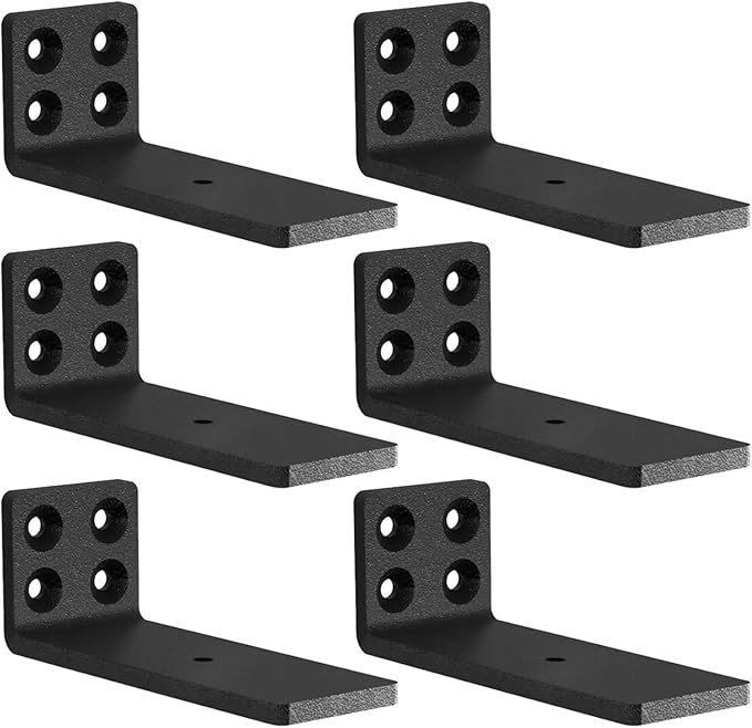 MLOQI 6 Pack Floating Shelves Brackets, L Brackets for Shelves, Brackets for Wood Shelve, 5mm Thick Hidden Shelf Brackets Up to 50KG Capacity (5Inch)