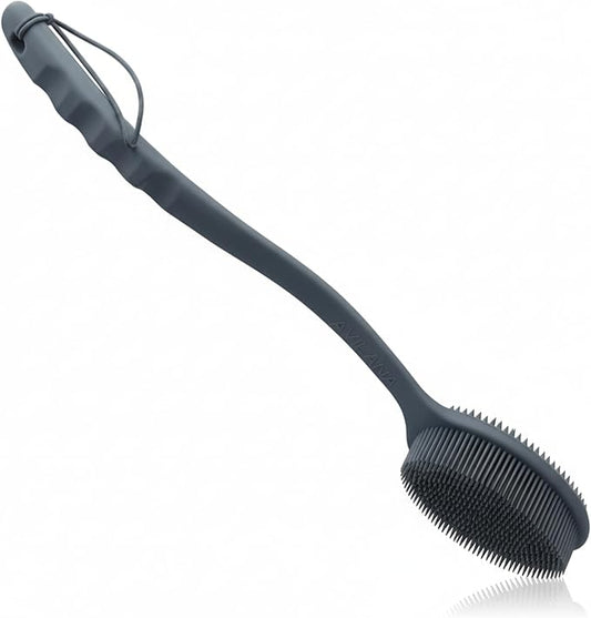 Avilana Premium Back Scrubber Long Handle 19 Inch - 8 Years Trusted Since 2017 - SGS Certified Silicone Bath Brush, Dual Sided Exfoliating Body Brush Extended Reach Back Washer Women Men Seniors Gift