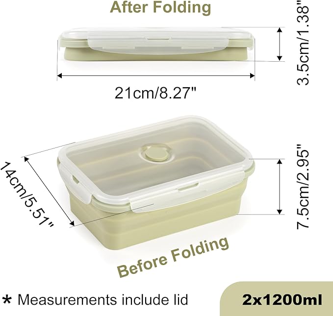 Silicone Food Storage Containers with Lids, 4 Pack Set 40.5oz/1200ml Collapsible Meal Prep Lunch Containers, Microwave, Freezer and Dishwasher Safe