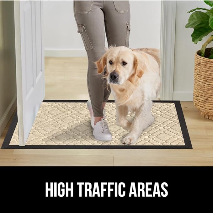 GORILLA GRIP 100% Waterproof All-Season WeatherMax Doormat, 47x35, US Designed Natural Rubber, Stain and Fade Resistant, Low Profile Indoor Outdoor Door Mats, Easy Clean Patio Mat, Modern Latte