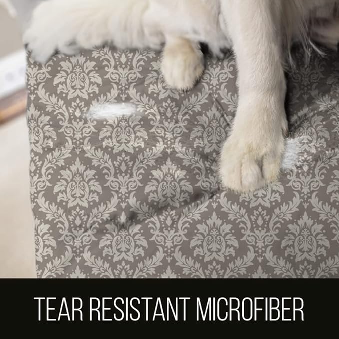 Sofa Shield Couch Slip Covers for Dogs, Reversible Furniture Protector with Strap, Stain and Tear Resistant Cushion Cover, 78 inch Seat, Machine Washable Slipcover Pets, Cats, Damask Latte Ivory