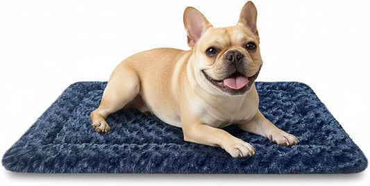 Dog Bed Mat, Dual-Sided Dog Crate Bed Mat - Ultra Soft & Machine Washable Kennel Pad for Small Dogs, All-Season Comfort Pet Bed for Crates, Travel, and Home, Dark Blue 24 x 16 Inch