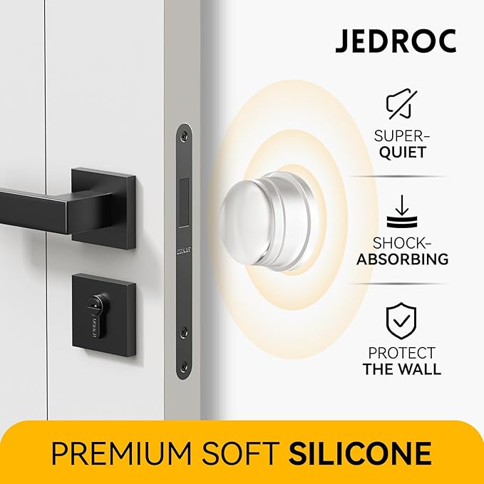 Upgraded Door Bumper 1.5" Clear Silicone | Self-Adhesive Door Knob Wall Protector |Large Rubber Door Stops for Wall Protection & Noise Reduction | 4 Pack