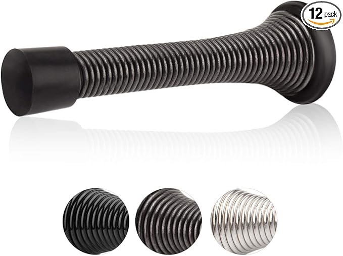 HOMOTEK 12 Pack Spring Door Stopper with Rubber Bumper Satin Nickel 3-1/8" Flexible Spring Heavy Duty Wall Door Stop Low Mounted Door Bumper for Home (Oil Rubbed Bronze)