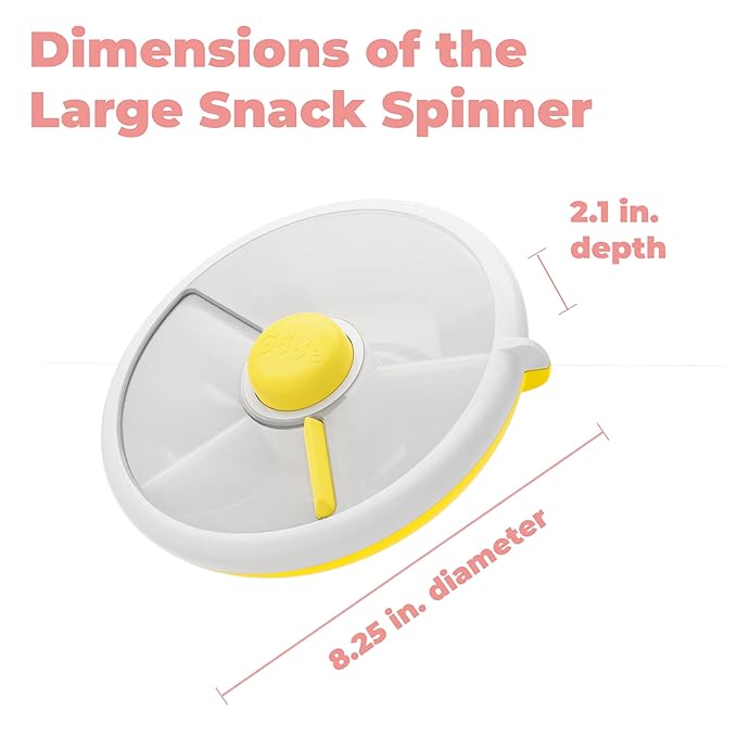 GoBe Kids Large Snack Spinner Slide Bundle with Hand Strap and Sticker Sheet - Reusable Snack Container with 4 Compartment Dispenser and Lid | BPA/PVC Free | Dishwasher Safe | No Spill - Coral Pink