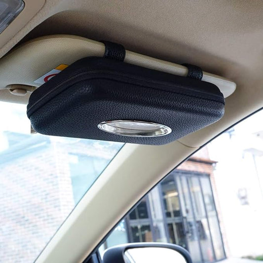 Car Tissue Holder, Sun Visor Napkin Holder, Car Visor Tissue Holder, PU Leather Backseat Tissue Case Holder for Car,Vehicle (Black)