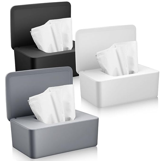 COMNICO Baby Wipes Dispenser 3 Pack Wipe Holder for Baby & Adult Refillable Baby Wipes Cases with Lid Toilet Container for Bathroom Home Office Cars