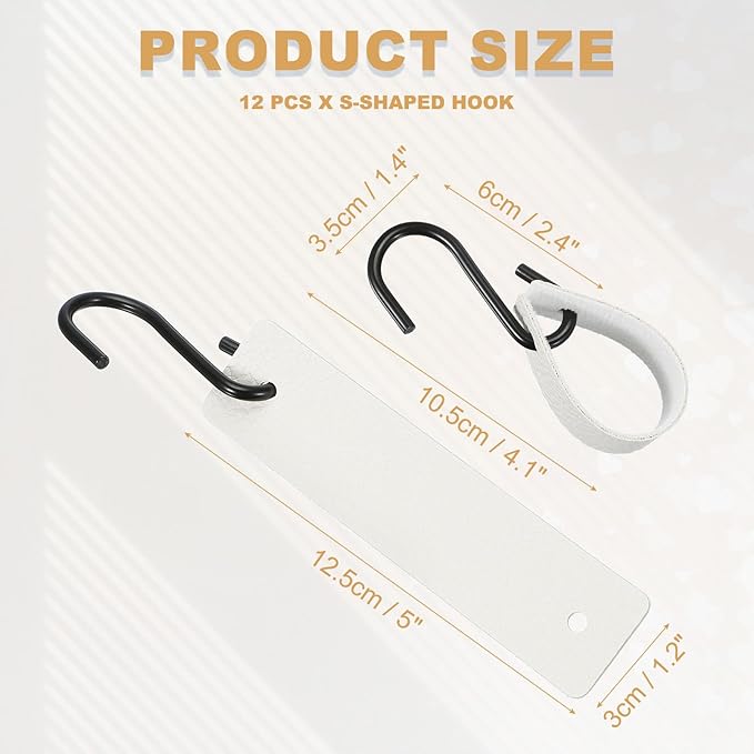 uxcell 12 Pcs PU Leather S Hooks, Multifunctional S Shaped Hooks for Hanging Coat Towel Camping Kitchen Bathroom Handle, White