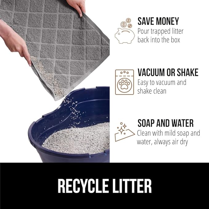 GORILLA GRIP Cat Litter Box Mat, Water Resistant, US Designed Kitty Litter Trapping Mats, Easy to Clean, Scatter Control, Less Mess and Clean Floors, Kitten Supplies for Indoor Cats, 17x11 Gray