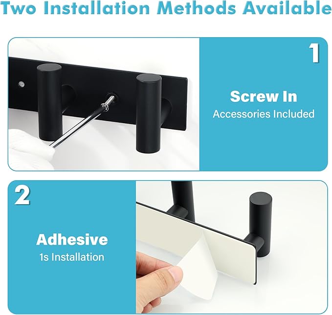 Alise Black Coat Hooks Hat and Coat Rack with 3 Hooks Wall Mount Key Hooks for Robes, Bags, Keys, and Towels,SUS304 Stainless Steel Wall Hooks for Hanging,Self Adhesive or Drilling Mounted