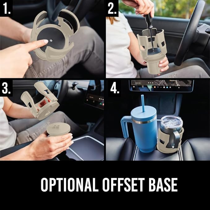 GORILLA GRIP Patent Pending Car Cup Holder Expander, Keeps Large Drink Cups Secure, Expands Fits Yeti, HydroFlask, Stanley 18 to 48oz Large Water Bottles, Coffee Mug, Adjustable Arms Insert, Tan
