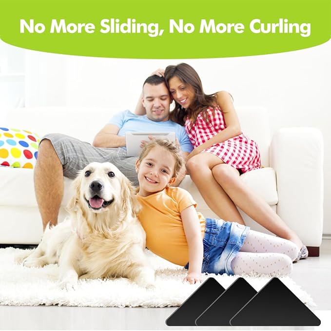 [12PCS] Non Slip Rug Grippers, Rug Pads Grippers, for Hardwood Floors and Tile,Easily Peel Off (Black)