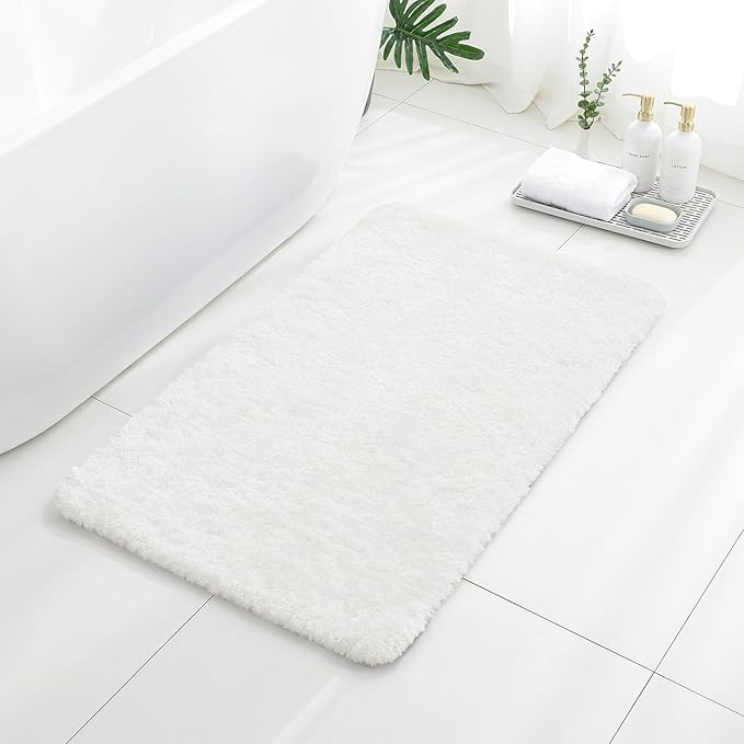 White Bathroom Rugs 24"x40" – Large Plush Microfiber Bath Mat, Soft Non Slip Floor Mat, Absorbent and Washable Rug – Perfect for Bathroom or Bedroom Use