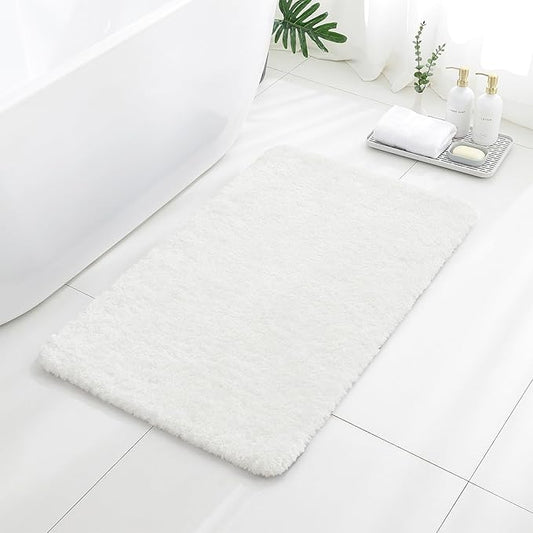 White Bathroom Rugs 24"x40" – Large Plush Microfiber Bath Mat, Soft Non Slip Floor Mat, Absorbent and Washable Rug – Perfect for Bathroom or Bedroom Use