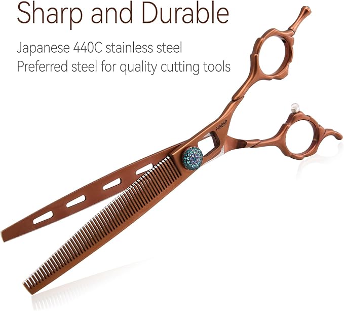 Thinning Shears for Dogs 52 Teeth 7'' Professional Blending Thinner Scissors for Small Dog Pet Sharp and Durable For Right Handed Groomers(7,Chocolate Thinner)