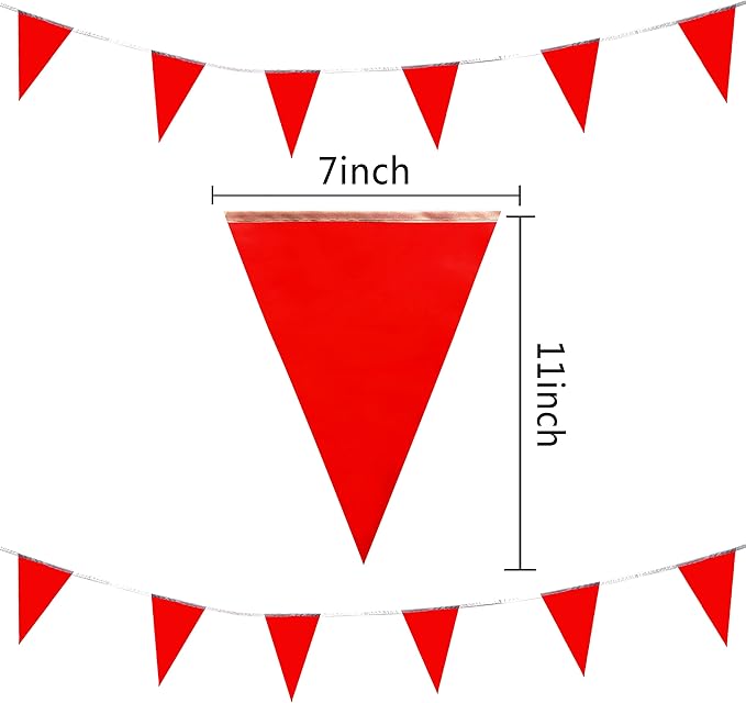 100 Feet Red Pennant Banners Flags String Hanging Triangle Bunting Flags,Party Decorations for Grand Opening,Kids Birthday,Carnival,60 PCS