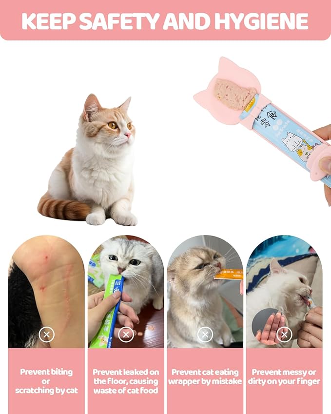 Aecsze 5 PCS Cat Food Can Covers Lids Set - Cute Paw Design Pet Cans Lids Covers with Can Opener, Wet Food Spoon & Cat Treat Squeeze Spoon for Cats, Dogs (Pink)