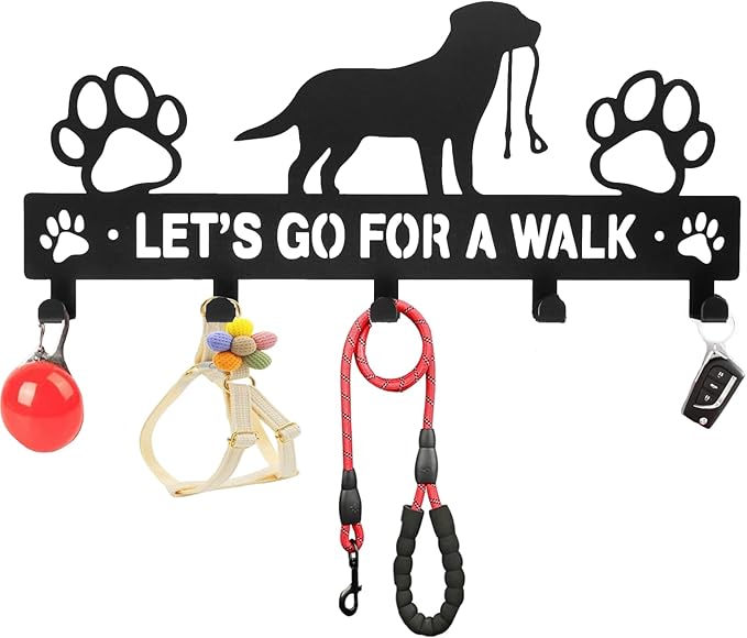 Delllala 5-Hooks Dog Leash Holder for Wall， Dog Accessory Holder ，Metal Key Holder Leash Hooks
