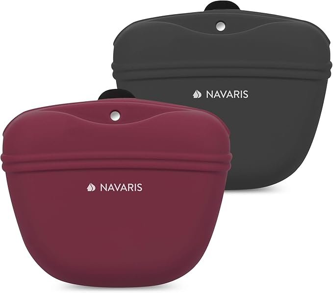 Navaris Silicone Dog Treat Pouch - Training Pet Puppy Bag Pocket Snack Treat Food Holder with Clip for Belt for Dog Walks - Set of 2