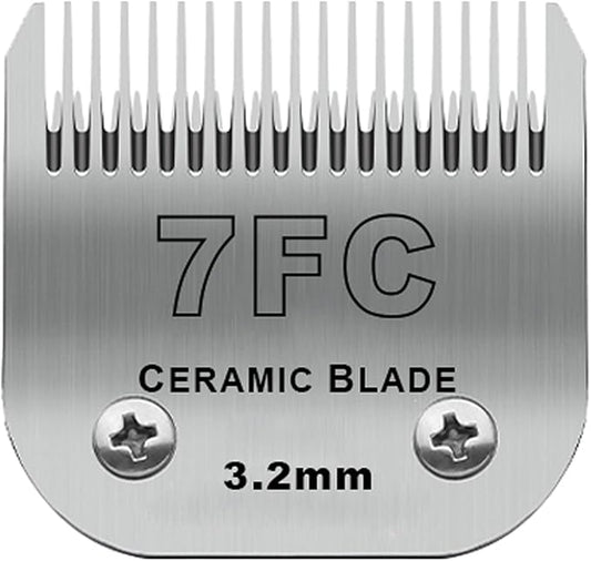 DODAER Detachable Pet Dog Clipper Blades, Compatible with Andis Size-7FC Cut Length 1/8"(3.2mm), Most Oster A5, Wahl KM Series Clippers,Made of Ceramic Blade & Stainless Steel Blade