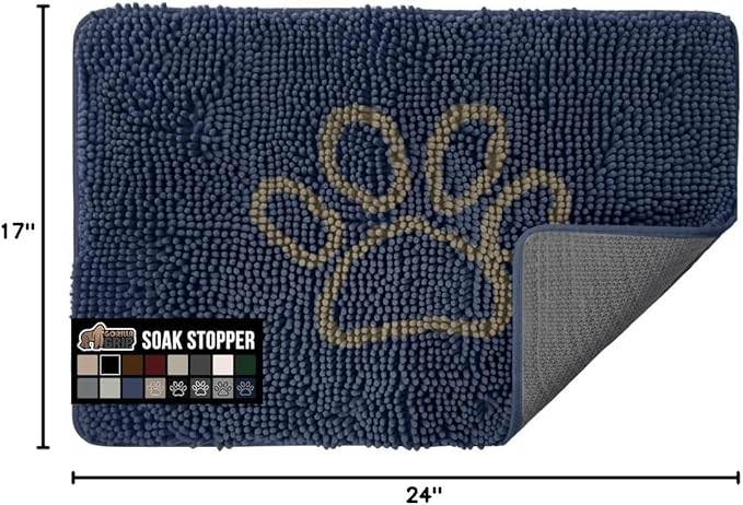GORILLA GRIP SOAKSTOPPER Dog Door Mat, Machine Washable Rug Absorbent Doormat Captures Moisture Mud Dirt, Quick Dry Soft Chenille Entryway Rugs Indoor Entrance Mats for Dog Paws, 24x17 Navy