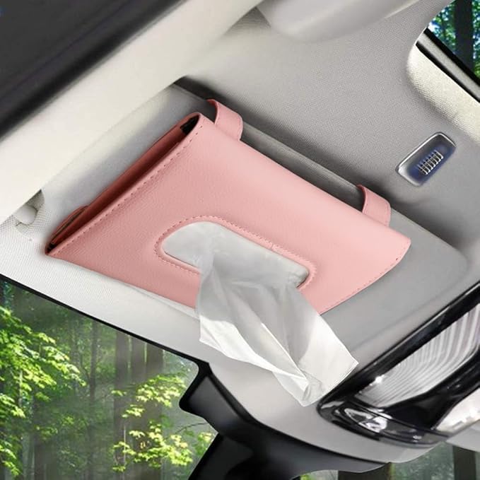 Tissue Dispenser for Car, Visor Tissue Holder, Car Mask Holder, Car Napkin Holder, Tissue Holder for Car Visor with One Tissue Refill, Autos Pink
