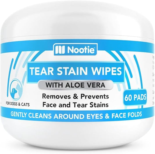 Nootie Tear Stain Wipes for Dogs & Cats, Gently Remove and Prevent Tear Stains with Aloe Vera, 60 Count