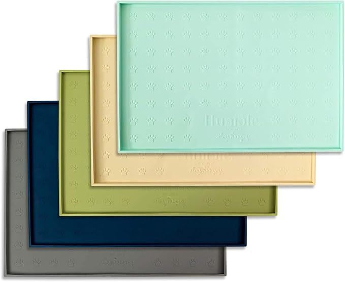 Humble Pet Food Mat Feeding Tray - Non-Slip, Anti-Spill, Raised Dog Food Bowl Mat, Easy Clean Waterproof - Premium Quality Silicone - Perfect for Dogs and Cats, 24"x16" (Cool Mint)