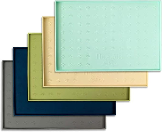 Humble Pet Food Mat Feeding Tray - Non-Slip, Anti-Spill, Raised Dog Food Bowl Mat, Easy Clean Waterproof - Premium Quality Silicone - Perfect for Dogs and Cats, 24"x16" (Cool Mint)